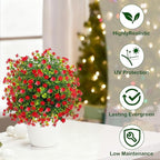 Set of 2 Artificial Topiary Boxwood Rose Ball Christmas Trees with Ground Spike,23" UV Resistant Outdoor Xmas Decor Faux Greenery Shrubs with Flowers, Fake Plants Bush for Garden, Yard, Porch