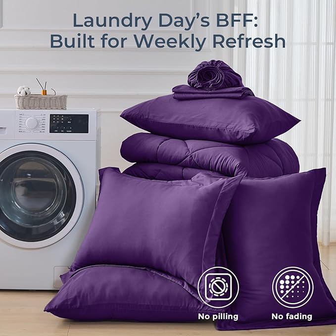 HEVUMYI Purple Full Comforter Set - 7-Piece All Season Bed in a Bag Full, Ultra Soft Bedding Set with Comforter, Flat Sheet, Fitted Sheet, Pillowcases, Pillow Shams