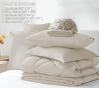 CozyLux Queen Comforter Set Beige - Bed in a Bag Queen Size 7 Pieces, Luxury Soft Bed Set for All Seasons, Bedding Set with Down Alternative Comforter, Sheets, Pillowcases & Shams