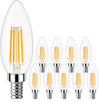 Dimmable Candelabra LED Light Bulb 40W Equivalent, E12 Chandelier Light Bulbs Warm White 3000K , 400LM, CRI 85+, B11 Type B Ceiling Fan Bulb 4W, Clear Filament Candle Light Bulbs Small Base, 10 Pack