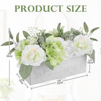 DILATATA Flower Arrangement with Wooden Vase 10" Artificial Flowers in Pot - Fake Flowers in White Rectangular Wooden Vase Potted Faux Flower Centerpieces for Table Decor Living Room - White