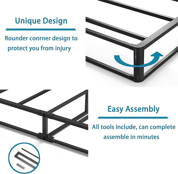 Twin XL Size Box Spring and Cover Set, 9 Inch High Profile Metal BoxSpring, Heavy Duty Structure Mattress Foundation, Noise Free, Non-Slip, Easy Assembly