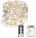 String Lights,LED Copper Wire Lights, Each Set 33ft/10M 100LEDs and 4 Remote Control.AA Battery Powered,Decor Rope Lights for Holiday,Wedding, Parties.(White)