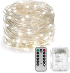 String Lights,LED Copper Wire Lights, Each Set 33ft/10M 100LEDs and 4 Remote Control.AA Battery Powered,Decor Rope Lights for Holiday,Wedding, Parties.(White)