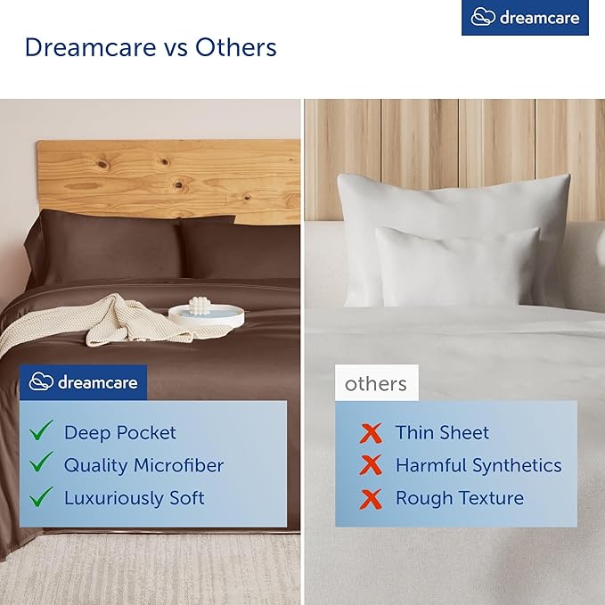 DREAMCARE King Size Sheets Set - Cooling Bed Sheets - 4pcs Set - up to 15" Deep Pocket King Sheet Set – Soft & Long Lasting Cooling - 100% Fine Brushed Microfiber with Side Pocket - Mocha Brown