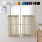 Chyhomenyc Taupe Sheer Curtains 24 Inch Length, Short Window Curtains for Bathroom Living Room Basement, Light Filtering Small Cafe Curtains, 42W x 24L Inches, 2 Panels