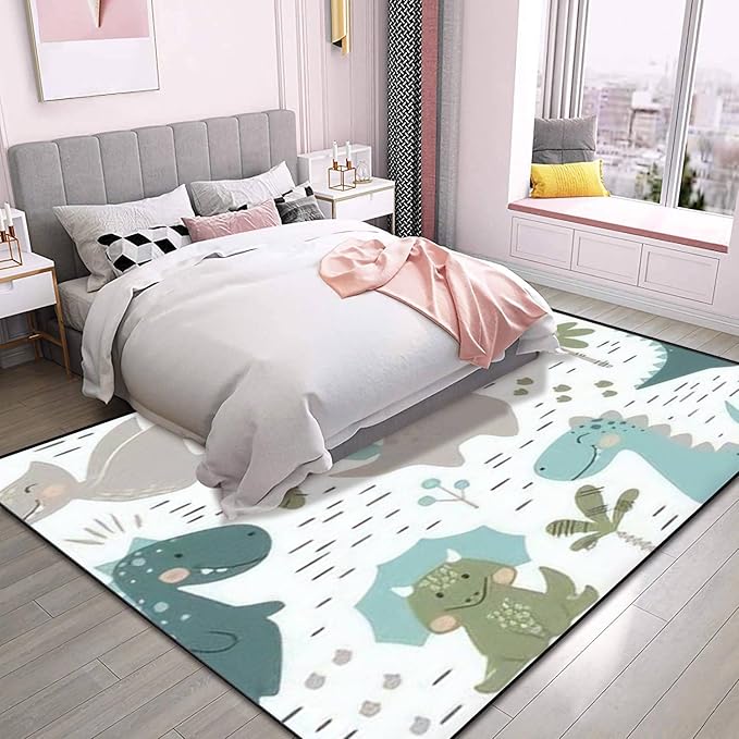 Dinosaur Baby boy Seamless Sweet Dino Palm Cactus Scandinavian Cute Area Rug Outdoor Patio Rug Play Mat Modern Floor Carpet Non-Slip Home Decor Living Room Kids Bedroom Nursery, 6x9 ft
