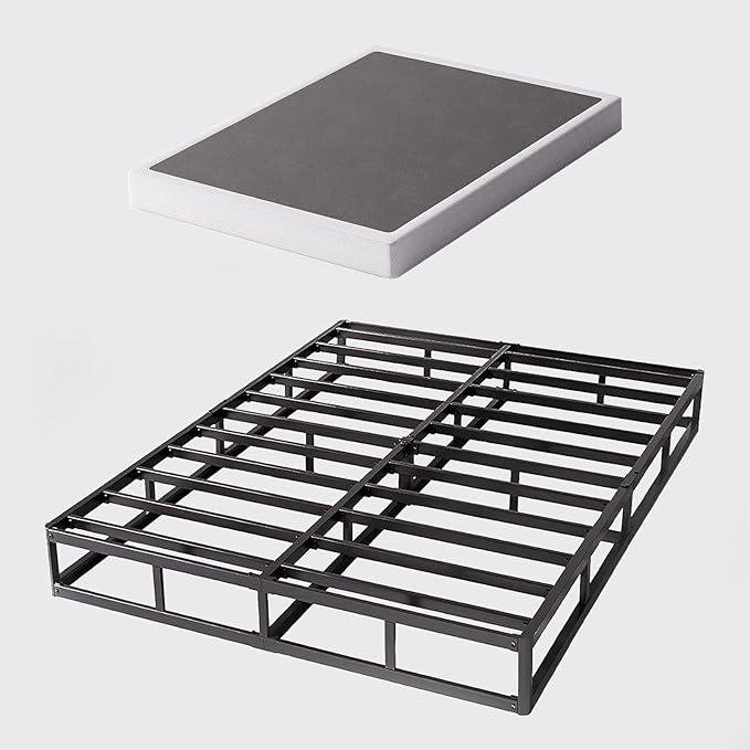 Full Size Box Spring and Cover Set, 9 Inch High Profile Metal BoxSpring, Heavy Duty Structure Mattress Foundation, Noise Free, Non-Slip, Easy Assembly