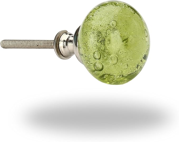 Perilla Home Set of 6 Crystal Bubble Knobs for Cabinet & Drawers Decorative Glass Knobs for Home Kitchen Cabinet Hardware Cupboard Glass Door Dresser Wardrobe and Drawer Pulls (Olive Green)