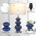 26" Blue Table Lamp Set of 2 with USB A+C Ports & AC Outlet, Ceramic Table Lamps Classic Beside Lamps Nightstand Lamp Modern Table Lamp for Living Room,LED Bulbs Included