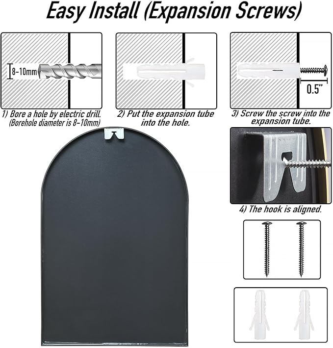 24x16 Arch Mirror Rectangle Wall Mounted Metal Frame Mirrors for Entryway Bedroom Bathroom Living Room 16 24 inch Black