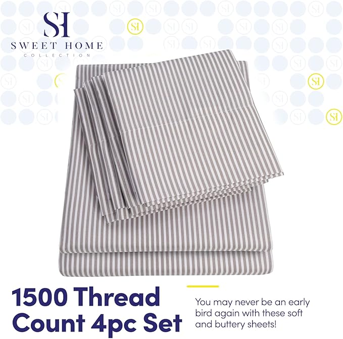 Twin Size Bed Sheets - 4 Piece 1500 Supreme Collection Fine Brushed Microfiber Deep Pocket Twin Sheet Set Bedding - 1 EXTRA PILLOW CASES, GREAT VALUE, Twin, Classic Stripe Navy