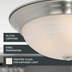 DESIGNERS FOUNTAIN Reedley 2-Lights Flush Mount Ceiling Light, 11 Inch Lighting Fixture for Kitchen, Bedroom, Bathroom, and Hallway, White Alabaster Glass, Satin Platinum, 1257S-SP-AL