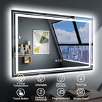 LED Bathroom Mirror, 55"X36" with Front and Backlit, Anti-Fog, Large Bathroom Vanity Mirror for Wall, Memory Function, Stepless Dimmable, Tempered Glass (Horizontal/Vertical)