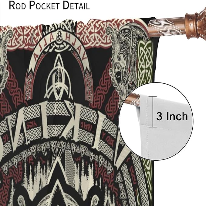 Viking Curtains Nordic Mythology Rune Weapon Antique Viking Pirate Crow Art Pattern Printed Curtains Bedroom Living Room Decoration Blackout Curtains W42 * L63 Inch