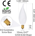 Simba Lighting Candelabra Flame Tip Frosted CA10 25W E12 Base (12 Pack) Decorative Incandescent Light Bulbs 120V for Chandeliers, Ceiling Fan Lights, Pendants, Wall Sconces, Dimmable, Warm White 2700K