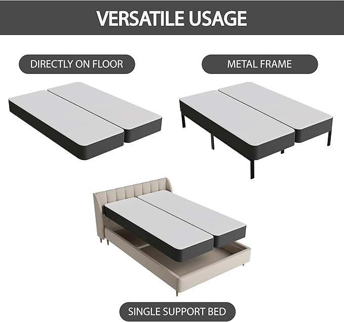 Nutan Inch Sturdy Box Spring for Mattress Support-Durable and Fully Assembled, Natural Wood Full, Gray, 8" Foundation