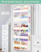 Heavy Duty Over The Door Organizer 5 Tiers, Extra Large Behind Door Storage of 10 Big Front & 10 Mesh Pockets, 80lb Weight Capacity, Hanging Doors Storage Organizer for Closet Bedroom Nursery, Beige
