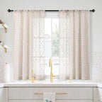 MYSKY HOME Beige Sheer Short Curtains with Pom Pom for Small Windows Bedroom Nursery Kids Girls Room Curtains Cafe Kitchen Light Filtering Boho Drapes, Rod Pocket,52 x 45 Inches, 2 Panels