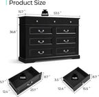 LINSY HOME 9 Drawers Dresser for Bedroom, Wood Modern Farmhouse Drawer Chest, Tall Black Dresser for Closet, Large Dressers with Storage Organizer for Living Room, Closet, Hallway