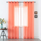 DUALIFE Coral Curtains 108 Inches Extra Length for Living Room Set of 2 Pieces Grommet Look Semi Sheer Transparent Curtains for Bedroom 52x108 Inch Long (Orange Coral)