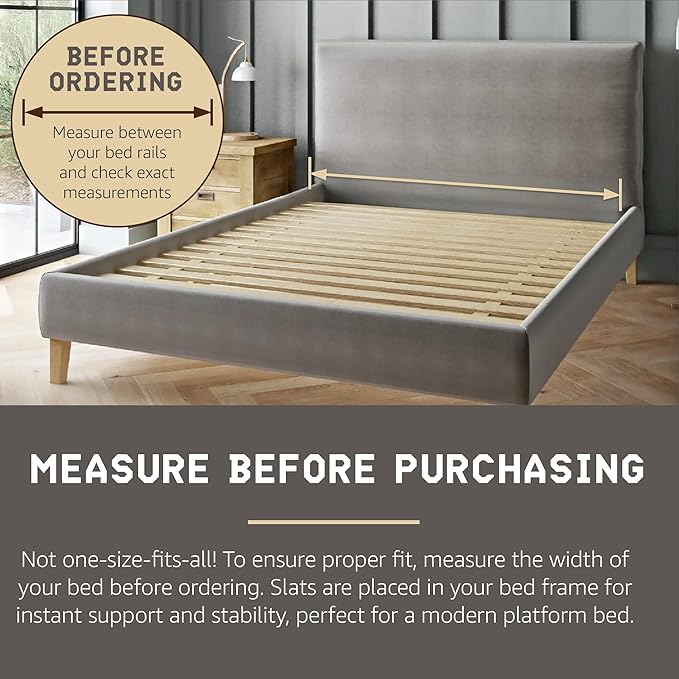 Hercules Xtreme Bed Support Slats, Heavy-Duty Solid Pine Wood Bunkie Board, Full Size