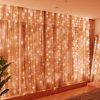 HXWEIYE 300LED Fairy Curtain Lights, 9.8x9.8Ft USB Plug-in 8 Modes Christmas String Hanging Lights with Remote for Bedroom Backdrop Wedding Party Indoor Wall Decor, Orange, Standard