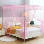 Pink Canopy Netting for Bed - 4 Corner Canopy for Beds, Canopy Bed Curtains, Bed Canopy for Girls Adults, Bedroom Decor (Full Size, Pink)