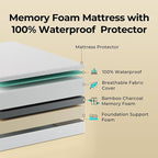 Rolanstar Twin Mattress with Waterproof Mattress Protector, 8 Inch Gel Memory Foam Mattresses in a Box, Fiberglass Free, Breathable for Cool Sleep & Comfy Support, CertiPUR-US Certified, White