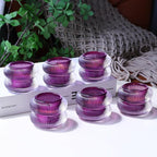 Woho Ribbed Votive Candle Holders Set of 6 for Wedding Decor, Vintage Tealight Candle Holder for Halloween/Thanksgiving, Glass Tea Lights Candle Holder for Dinner Table (Purple, 2.1" H X 2.75" D)