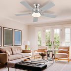 Ceiling Fans with Lights and Remote/APP Control,46" Flush Mount Ceiling Fan Dimmable DC Motor，Low Profile Ceiling Fan for Bedroom,Living Room,Brushed Nickel