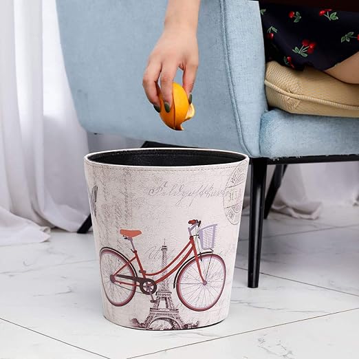 Vintage Decorative Wastebasket,Floral Design Trash Can, Classic Fashion Theme Garbage Bin,Waste Basket For Small Office Baskets,Bederoom Bins,Farmhouse Decor Cans, 2.9 Gallon Wastebaskets(Bicycle)