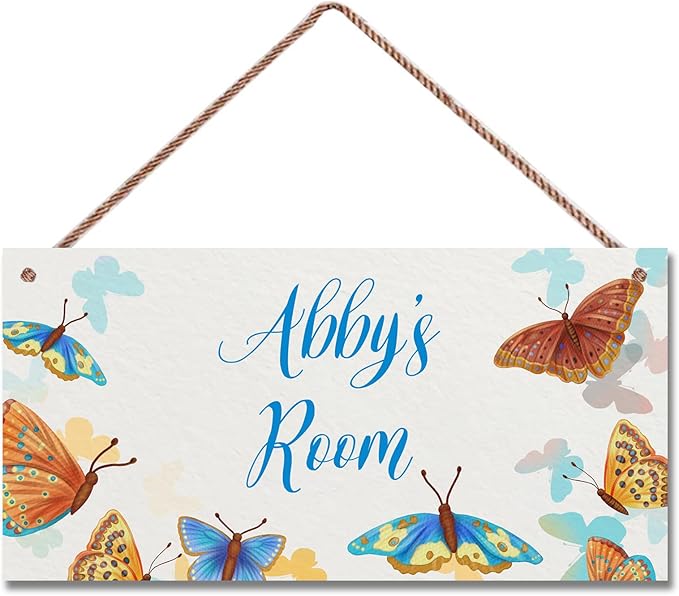 Personalized Sign, Cute Butterfly Sign,Fantasy Wall Art Decor Custom Name Little Man Cave Door Decor for Kids Room Floral Nursery Art Girls Room Boys Bedroom Baby