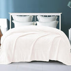 Exclusivo Mezcla Fleece Queen Size Blanket for Bed, 90x90 Inches Soft Cozy Jacquard Flannel Blankets, Lightweight Fuzzy Plush Warm for Winter, Off White