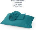 Bedsure Cooling Sheets Twin, Rayon Derived from Bamboo, Breathable & Soft Twin Sheets Set, Deep Pocket Up to 16 Inches, Hotel Luxury Silky Bedding for Hot Sleepers, Turquoise