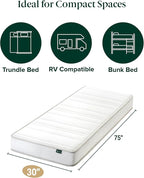 ZINUS 6 Inch Foam and Spring Hybrid Mattress, 75" x 30", Narrow, Trundle, Bunk, Day Bed, RV Compatible, Medium Firm Feel, CertiPUR-US Certified