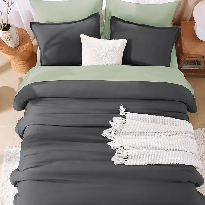 Litanika Grey Comforter King Size Set, Dark Gray Lightweight Plain Bedding Comforters Sets, All Season Fluffy Bed Set (104x90In Comforter & 2 Pillowcases)