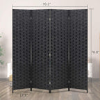 FDW Room Divider 6FT Wall Divider Wood Screen 4 Panels Wood Mesh Hand-Woven Design Room Screen Divider Indoor Folding Portable Partition Screen,Black