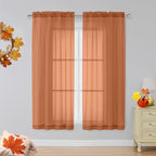 OVZME Orange Sheer Curtains 63 inch Length 2 Panels for Bedroom Living Room, Light Filtering Dual Rod Pocket Voile, Each 42 Width by 63 Length