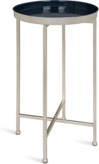 Kate and Laurel Celia Round Foldable Tray Accent Table, 14" x 14" x 25.75", Navy and Silver, Modern Minimalist Design and Magnetic Detachable Tabletop