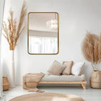 ANDY STAR Brass Mirror Bathroom, 22x30’’ Rounded Rectangle Mirror, Brushed Gold Bathroom Vanity Mirror Non-Rusting SUS304 Metal Tube Frame 1’’ Deep Wall-Mounted Mirrors Vertical/Horizontal