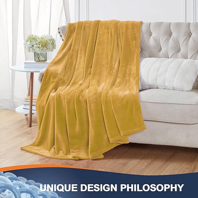 Walensee Fleece Blanket Plush Throw Fuzzy Lightweight (Queen Size 90x90 Honey Gold) Super Soft Microfiber Flannel Blankets for Couch, Bed, Sofa Ultra Luxurious Warm and Cozy for All Seasons