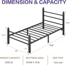 Twin Bed Frame with Headboard and Footboard, Metal Bed Frame with Charging Station and LED Lights, Under Bed Storage, No Box Spring Needed,Noise Free, Black