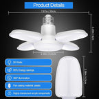 2Pack LED Garage Ceiling Lights, 4 Adjustable Panels, 5000Lumen, E26 6500K Daylight Shop Lights for Garage, Kitchen, Indoor, Attic