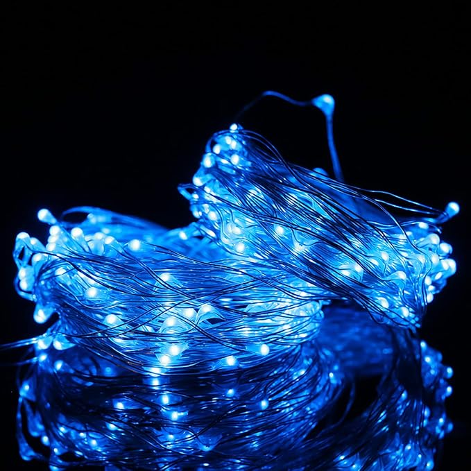 Mikasol Fairy Lights Battery Operated, 4 Packs Mini 3*AAA Battery Powered Copper Wire Led Starry String Lights Firefly Lights for Bedroom, Christmas, Parties, Decoration (5m/16ft Blue)
