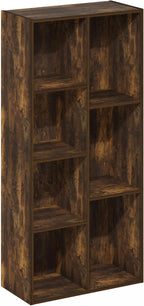 Furinno LUDER Book Shelf, 7-Cube Bookshelf, Bookcase, 9.4" x 19.5" x 41.7", for Living Room, Bedroom, Home Office, Amber Pine