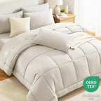 CozyLux Queen Comforter Set Beige, 7 Pieces Bed in a Bag, Beige Comforter Queen Size, All Season Bedding Sets with Stitch Quilted Comforter, Flat Sheet, Fitted Sheet, Pillowcases