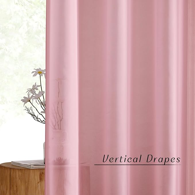 NICETOWN Pink Sheer Curtains 2 Panels for Girls Room, Grommet Voile Sheer Window Treatments Airy & Elegant Light Filtering Drapes for Bedroom, W54 x L84, 2 Panels
