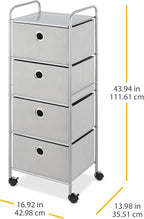 Whitmor 4-Drawer Cart, Metal Frame, Polyester Drawers, Home & Office Organizer, 13.98"L x 16.92"W x 43.94"H, Grey