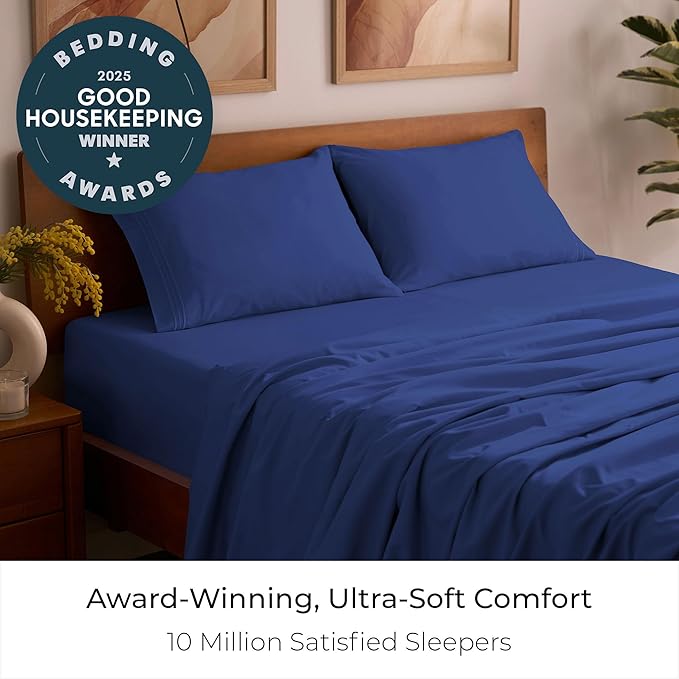 Mellanni Queen Sheets Set - 4 PC Iconic Collection Bedding - Hotel Luxury, Extra Soft, Cooling Bed Sheets - Wrinkle, Fade, Stain Resistant (Queen, Royal Blue)